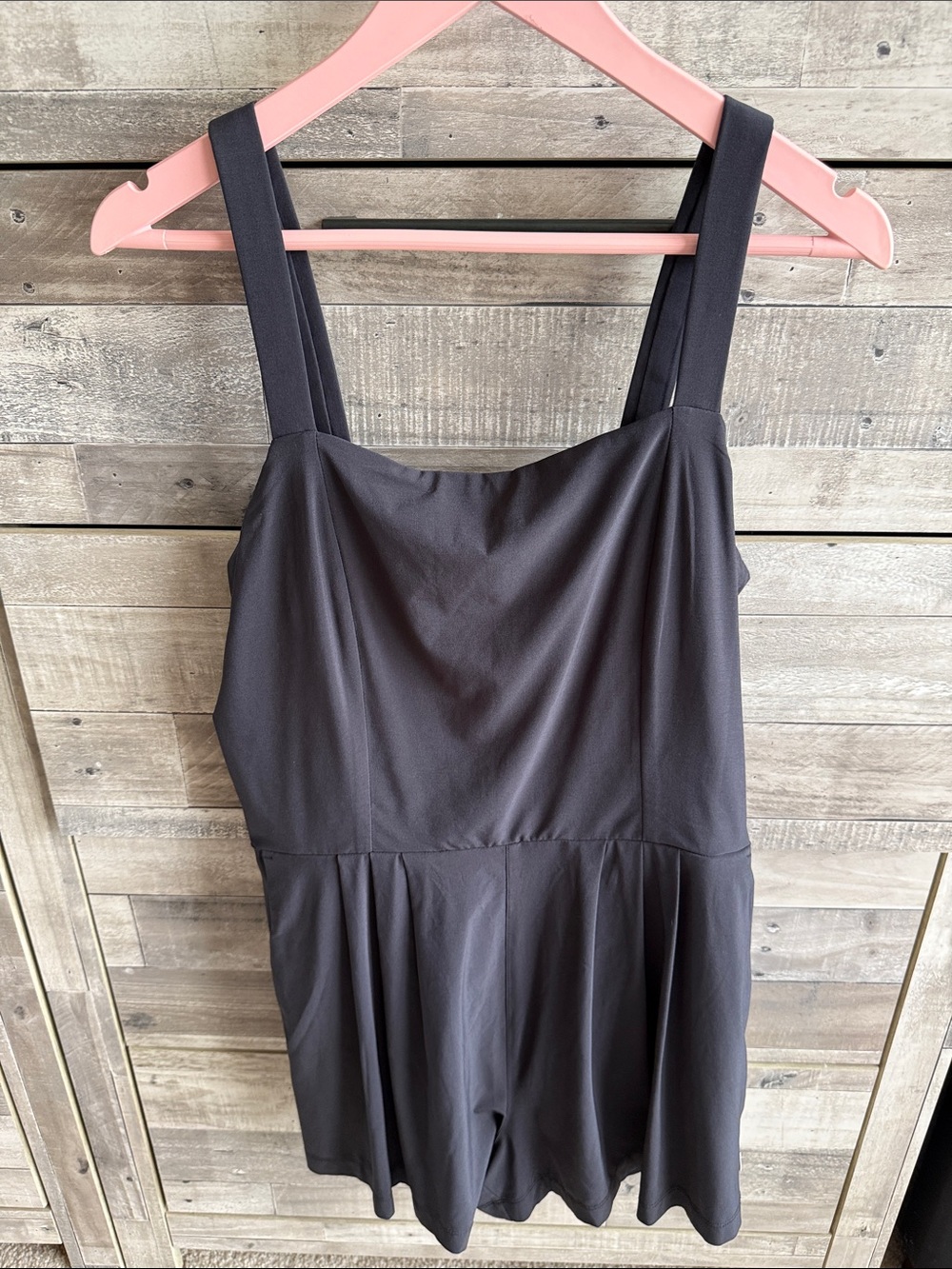 Vuori Black Romper with Square Neck and Wide Straps